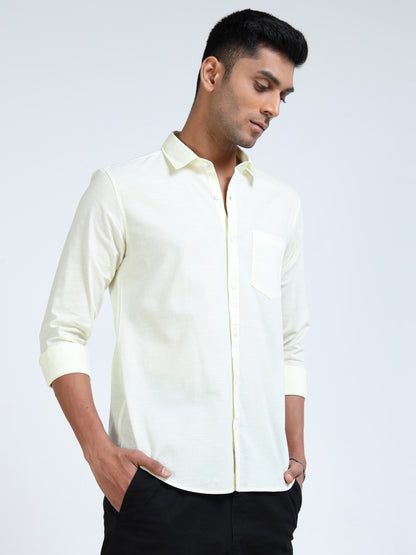 Men’s Classic Light Yellow Linen Regular Collar Shirt – Lightweight Premium Summer Casual & Smart Style