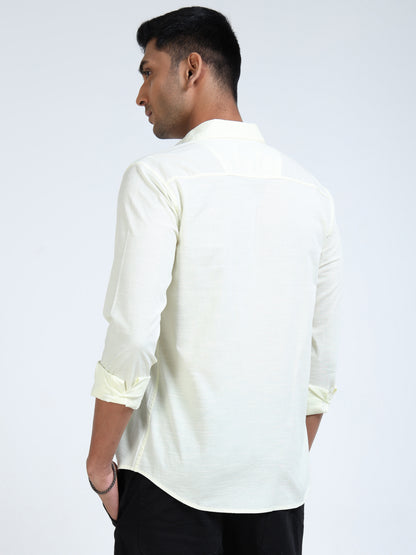 Men’s Classic Light Yellow Linen Regular Collar Shirt – Lightweight Premium Summer Casual & Smart Style
