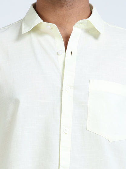 Men’s Classic Light Yellow Linen Regular Collar Shirt – Lightweight Premium Summer Casual & Smart Style