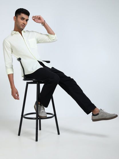Men’s Classic Light Yellow Linen Regular Collar Shirt – Lightweight Premium Summer Casual & Smart Style