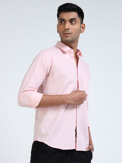 Men’s Classic Pink Linen Regular Collar Shirt – Lightweight Premium Summer Casual & Smart Style