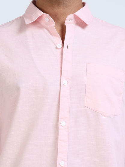 Men’s Classic Pink Linen Regular Collar Shirt – Lightweight Premium Summer Casual & Smart Style