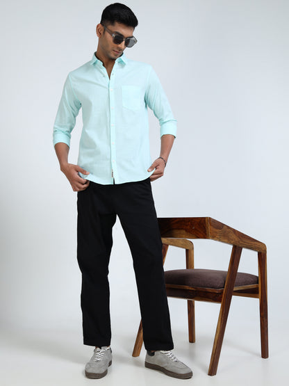 Men’s Classic Light Green Linen Regular Collar Shirt – Lightweight Premium Summer Casual & Smart Style