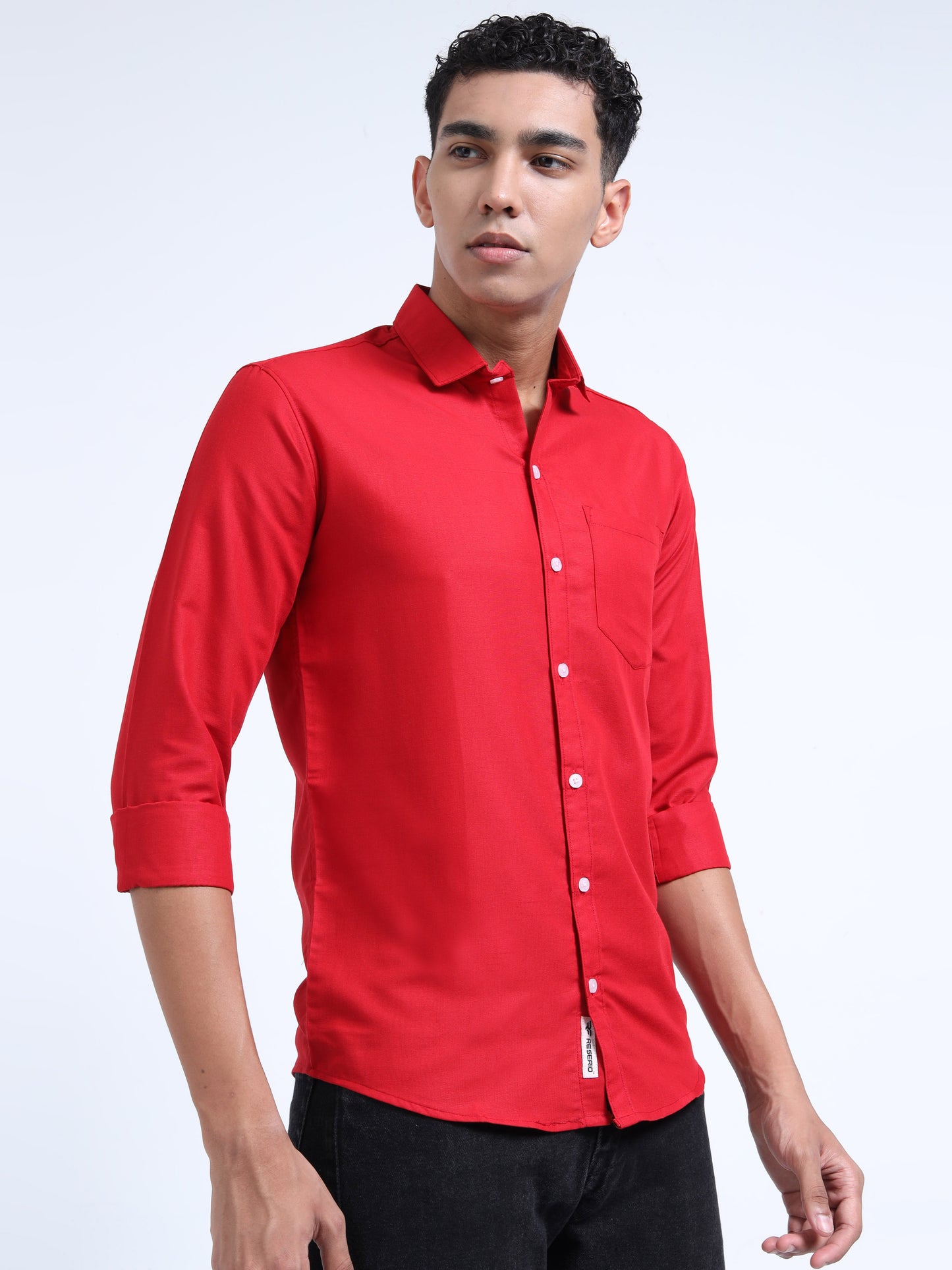 Men's Cotton Full Sleeve Regular Fit Casual Solid Shirt with Spread Collar-Red