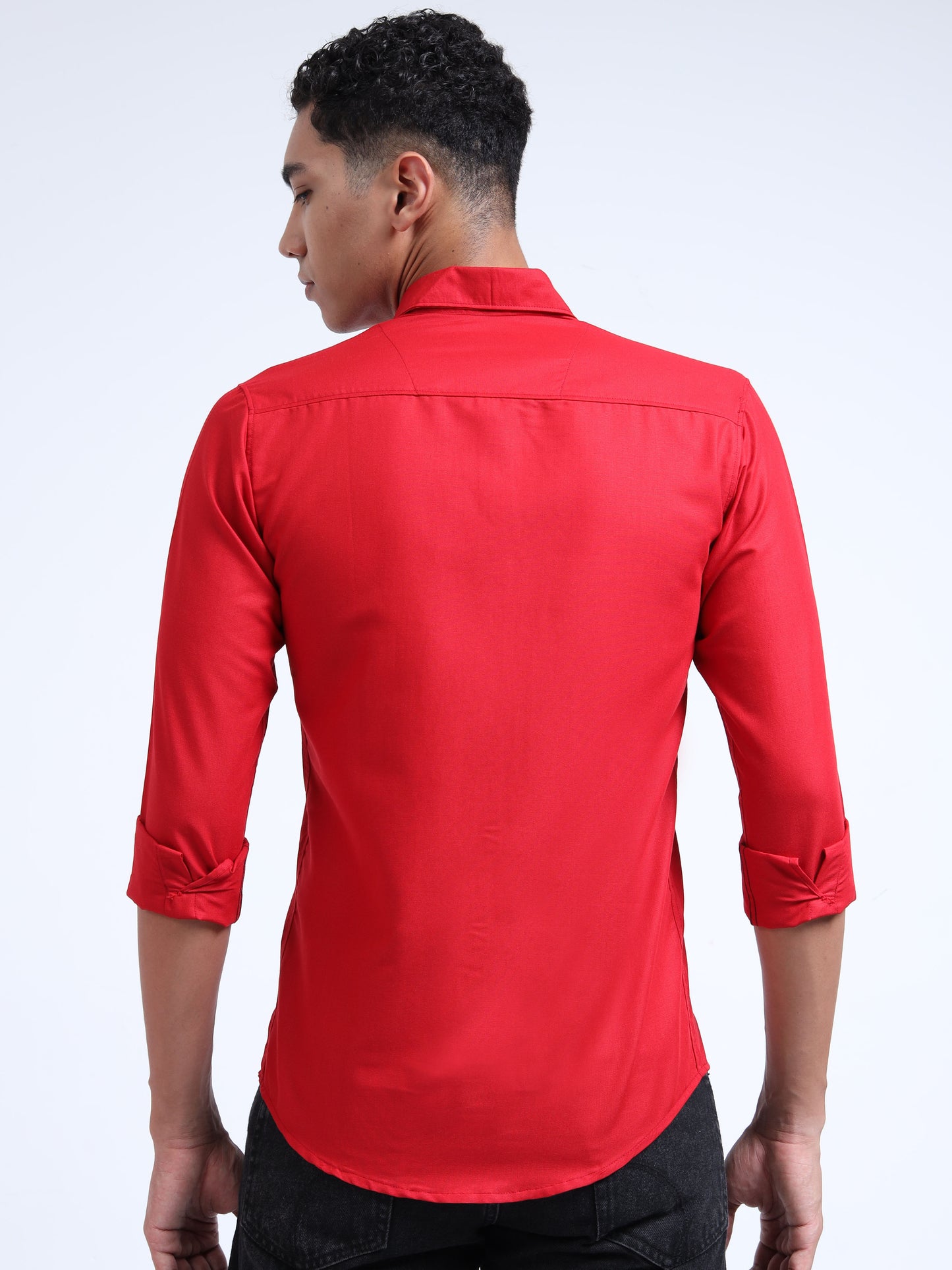 Men's Cotton Full Sleeve Regular Fit Casual Solid Shirt with Spread Collar-Red