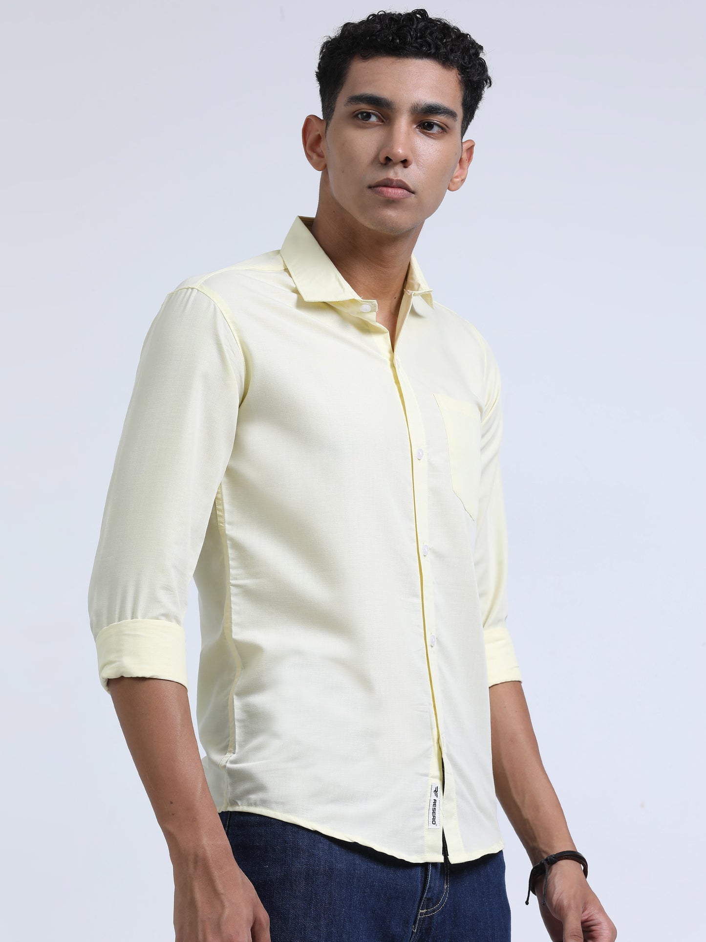 Men's Cotton Full Sleeve Regular Fit Casual Solid Shirt with Spread Collar-Lemon Yellow