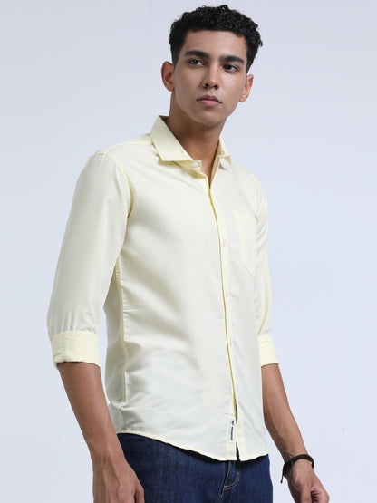Men's Cotton Full Sleeve Regular Fit Casual Solid Shirt with Spread Collar-Lemon Yellow