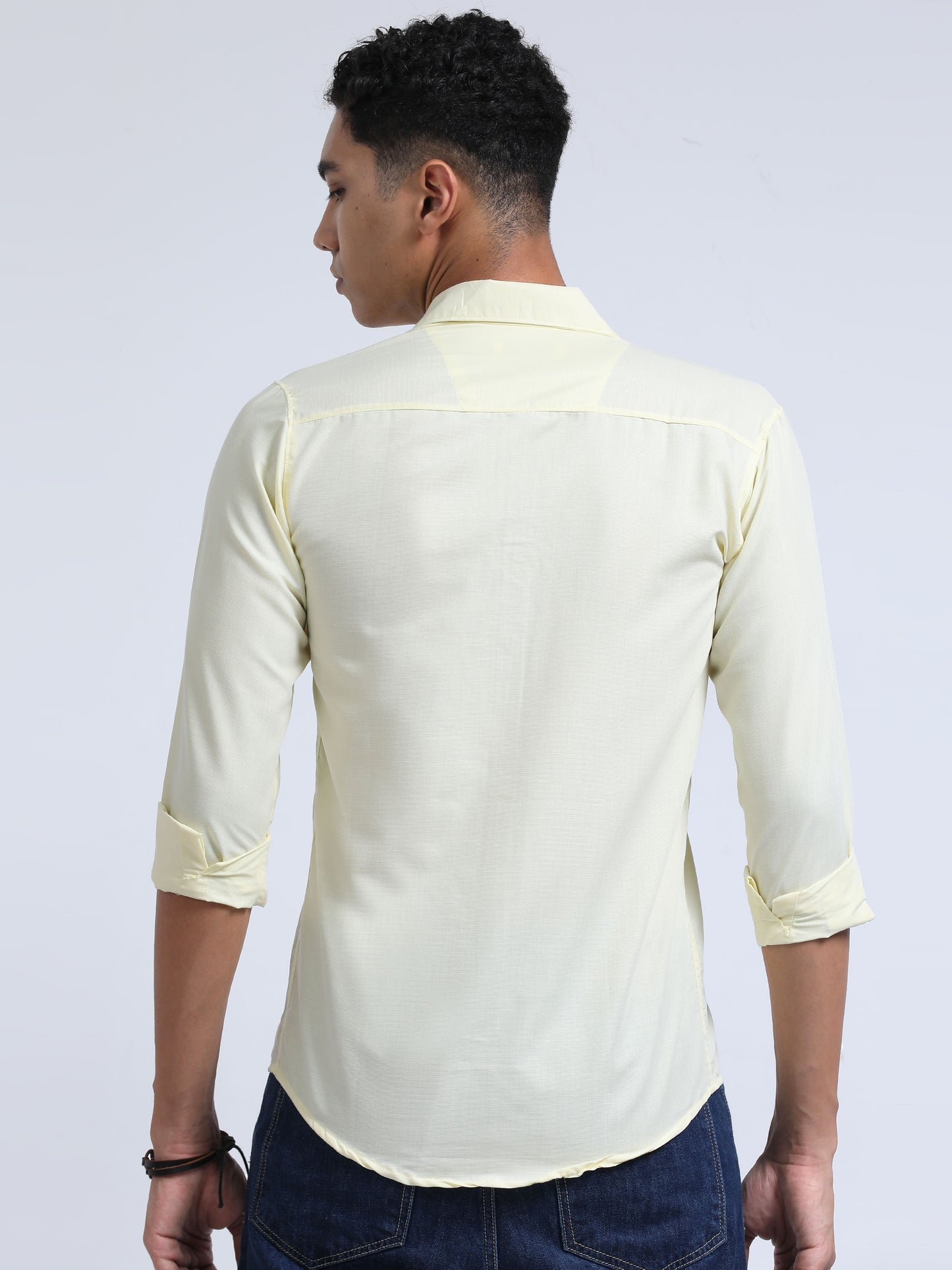 Men's Cotton Full Sleeve Regular Fit Casual Solid Shirt with Spread Collar-Lemon Yellow