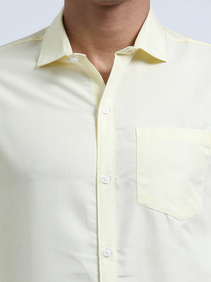 Men's Cotton Full Sleeve Regular Fit Casual Solid Shirt with Spread Collar-Lemon Yellow