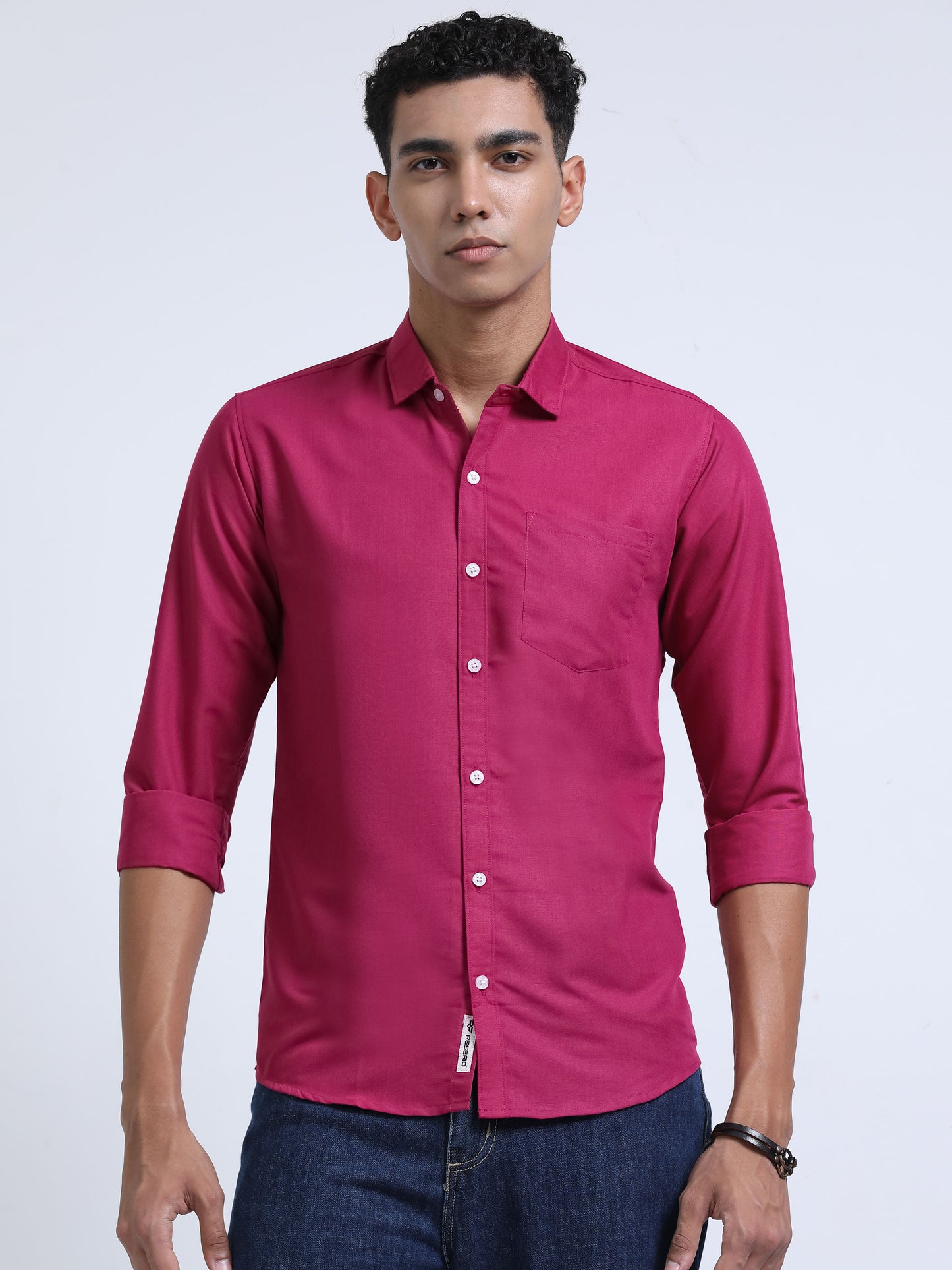 Men's Cotton Full Sleeve Regular Fit Casual Solid Shirt with Spread Collar-Rani Pink