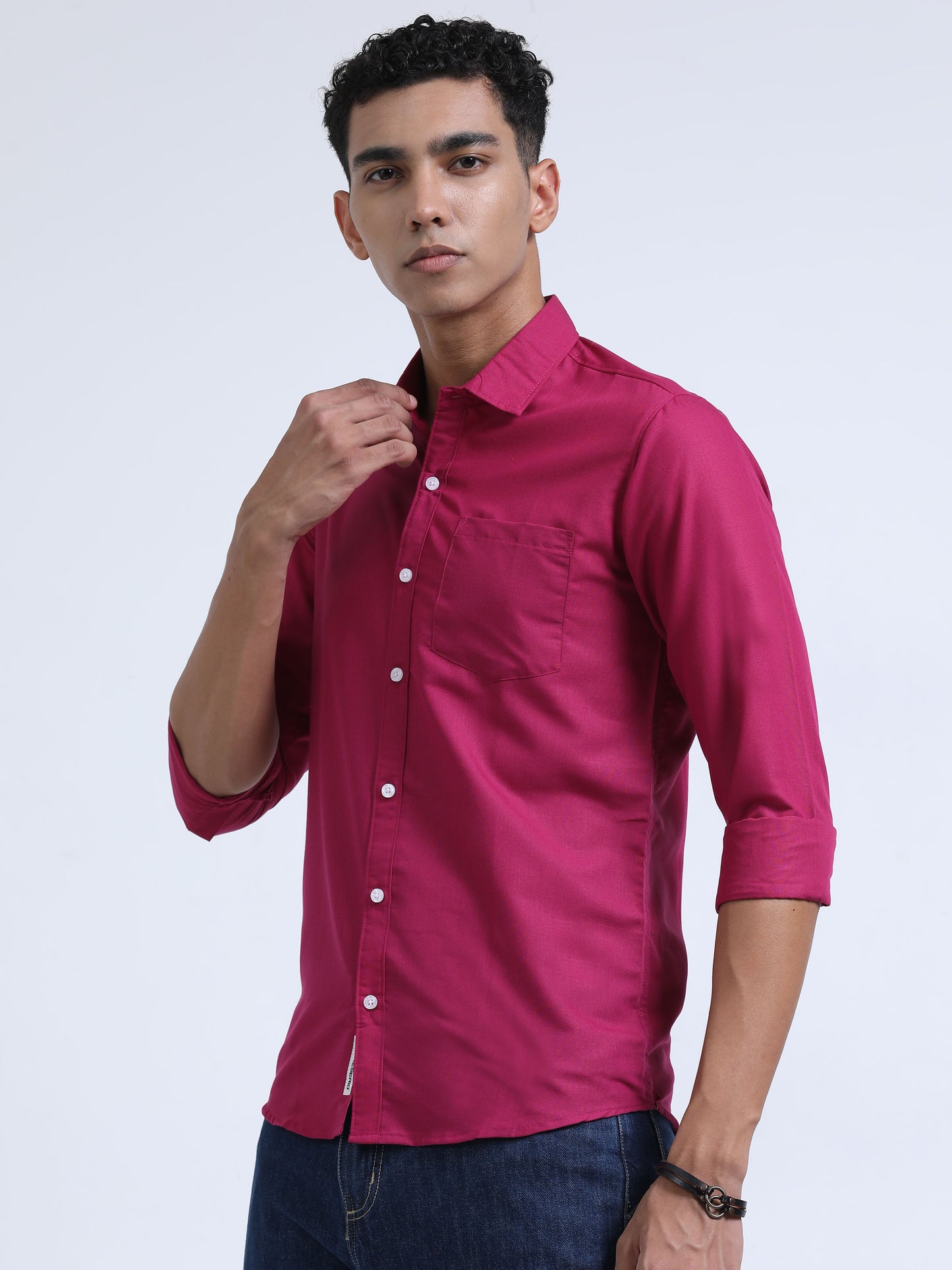 Men's Cotton Full Sleeve Regular Fit Casual Solid Shirt with Spread Collar-Rani Pink
