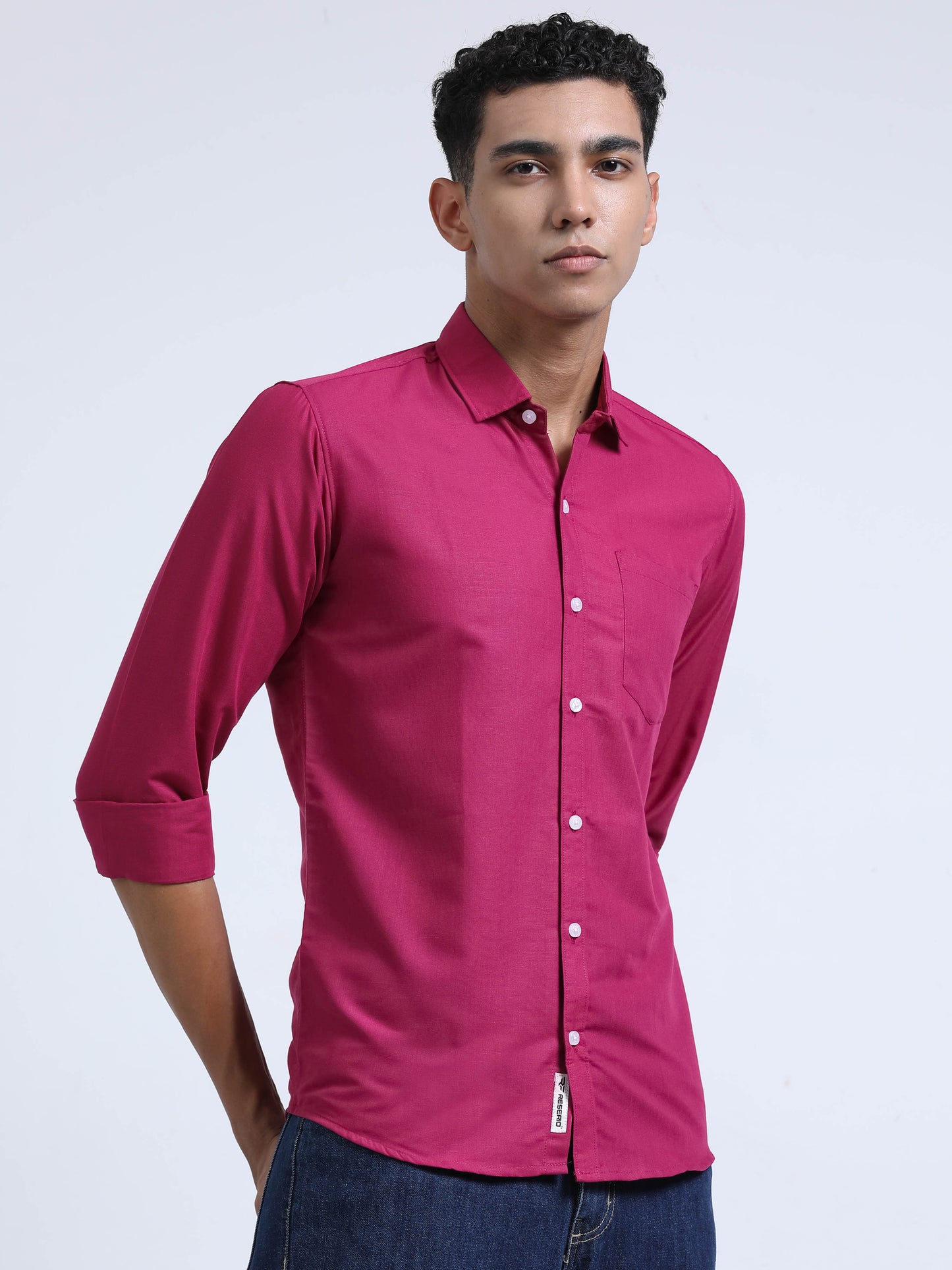 Men's Cotton Full Sleeve Regular Fit Casual Solid Shirt with Spread Collar-Rani Pink