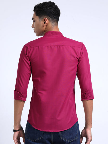 Men's Cotton Full Sleeve Regular Fit Casual Solid Shirt with Spread Collar-Rani Pink