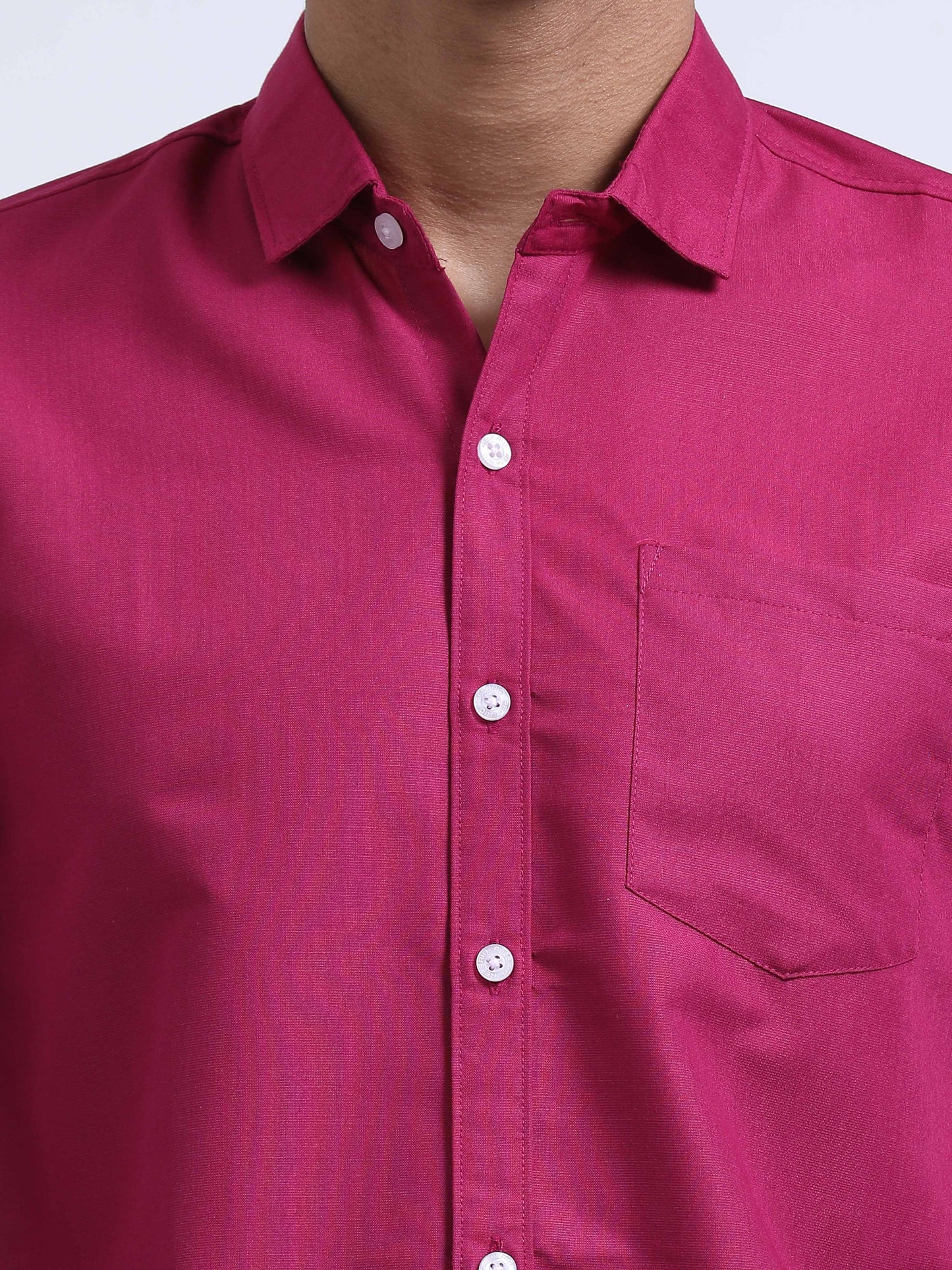 Men's Cotton Full Sleeve Regular Fit Casual Solid Shirt with Spread Collar-Rani Pink