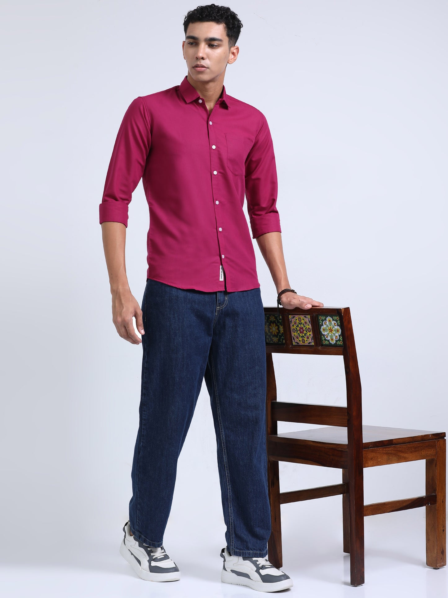 Men's Cotton Full Sleeve Regular Fit Casual Solid Shirt with Spread Collar-Rani Pink
