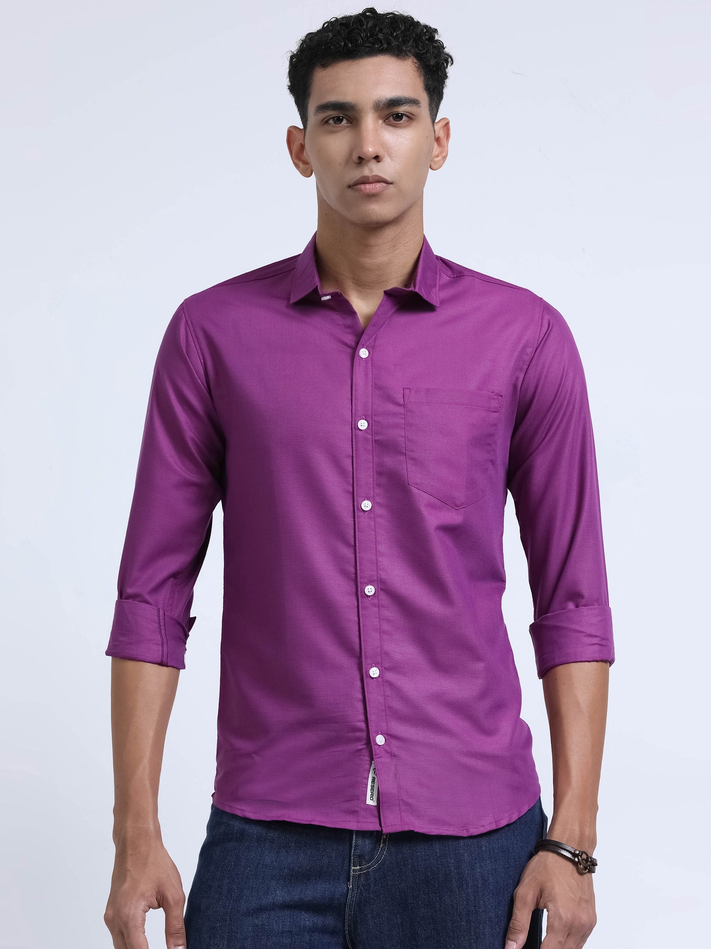 Men's Cotton Full Sleeve Regular Fit Casual Solid Shirt with Spread Collar-Deep Magenta