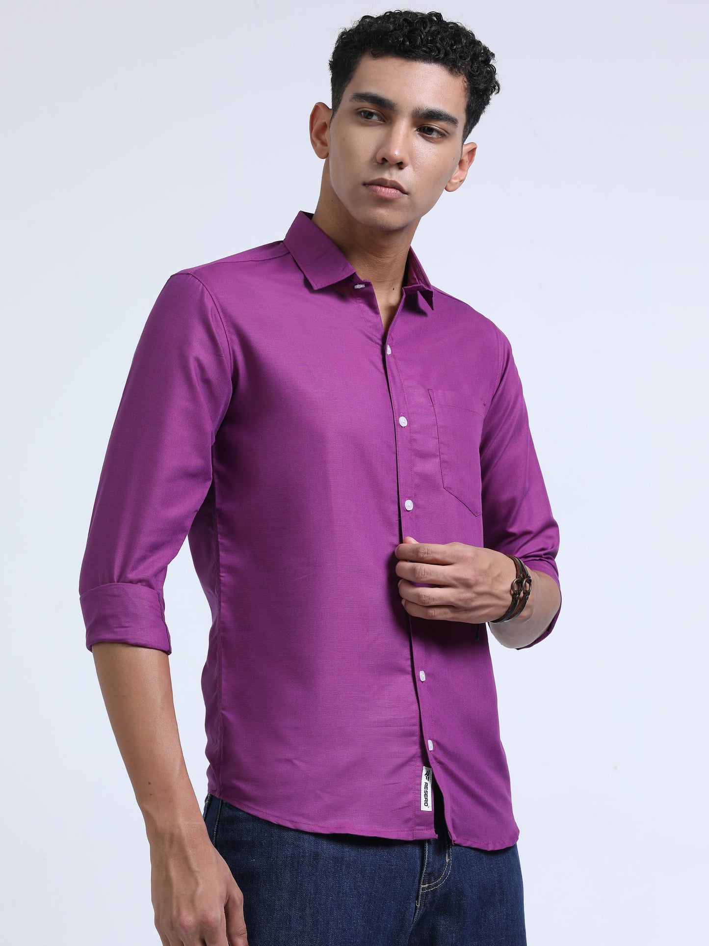 Men's Cotton Full Sleeve Regular Fit Casual Solid Shirt with Spread Collar-Deep Magenta