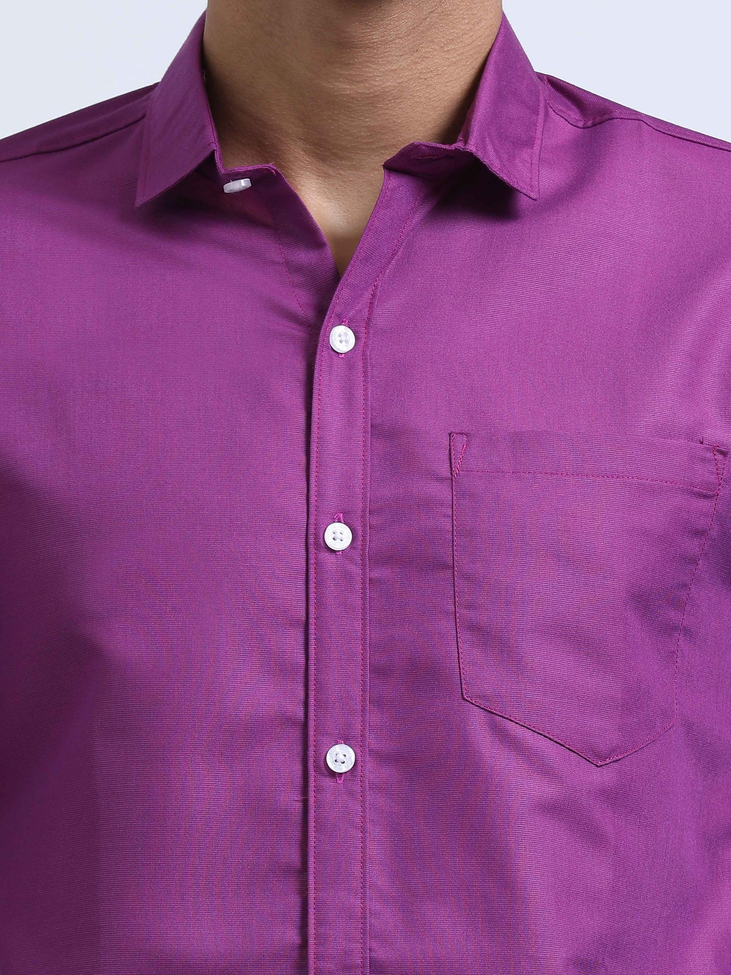 Men's Cotton Full Sleeve Regular Fit Casual Solid Shirt with Spread Collar-Deep Magenta