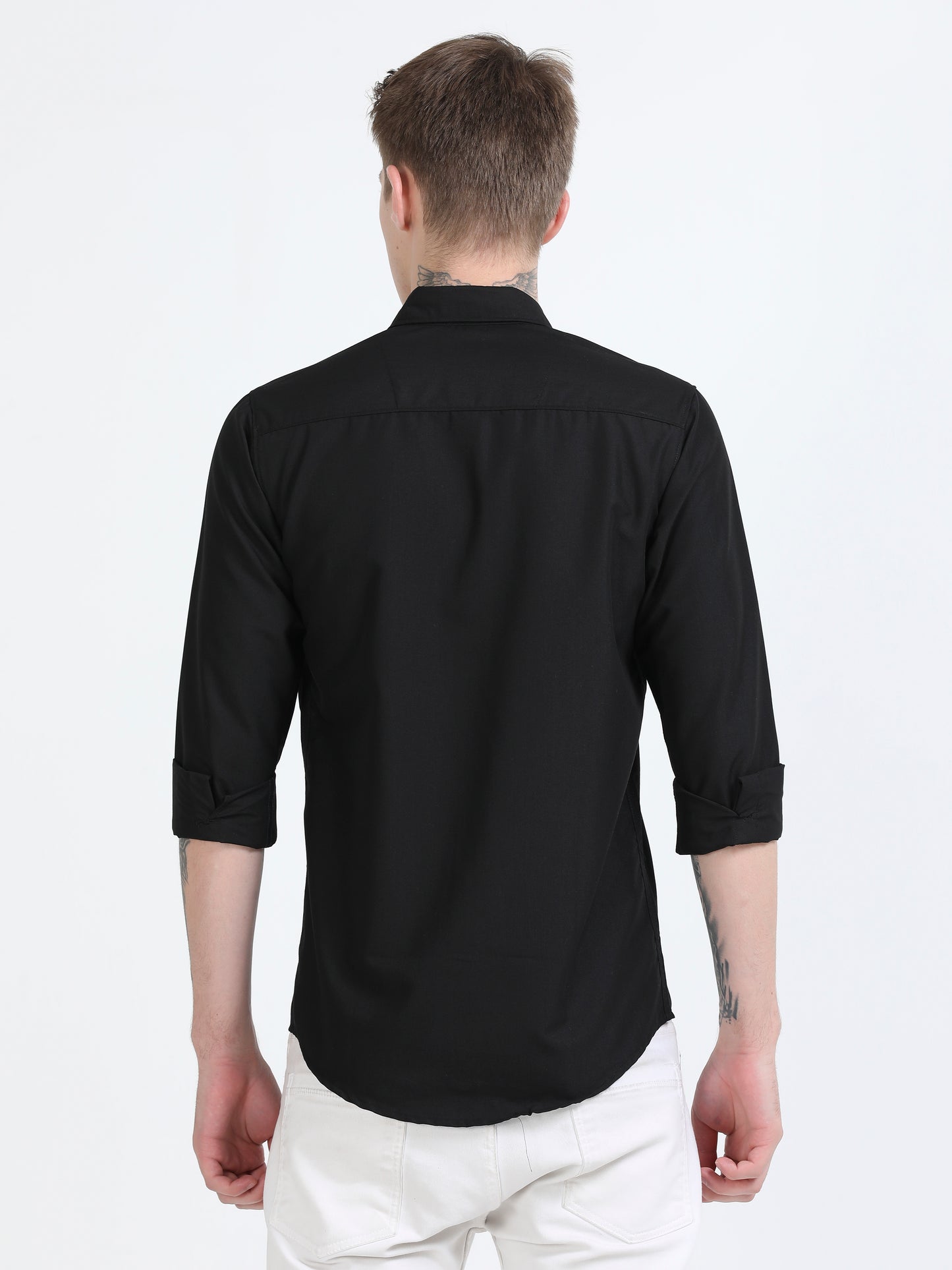Men's Cotton Full Sleeve Regular Fit Casual Solid Shirt with Spread Collar-Black