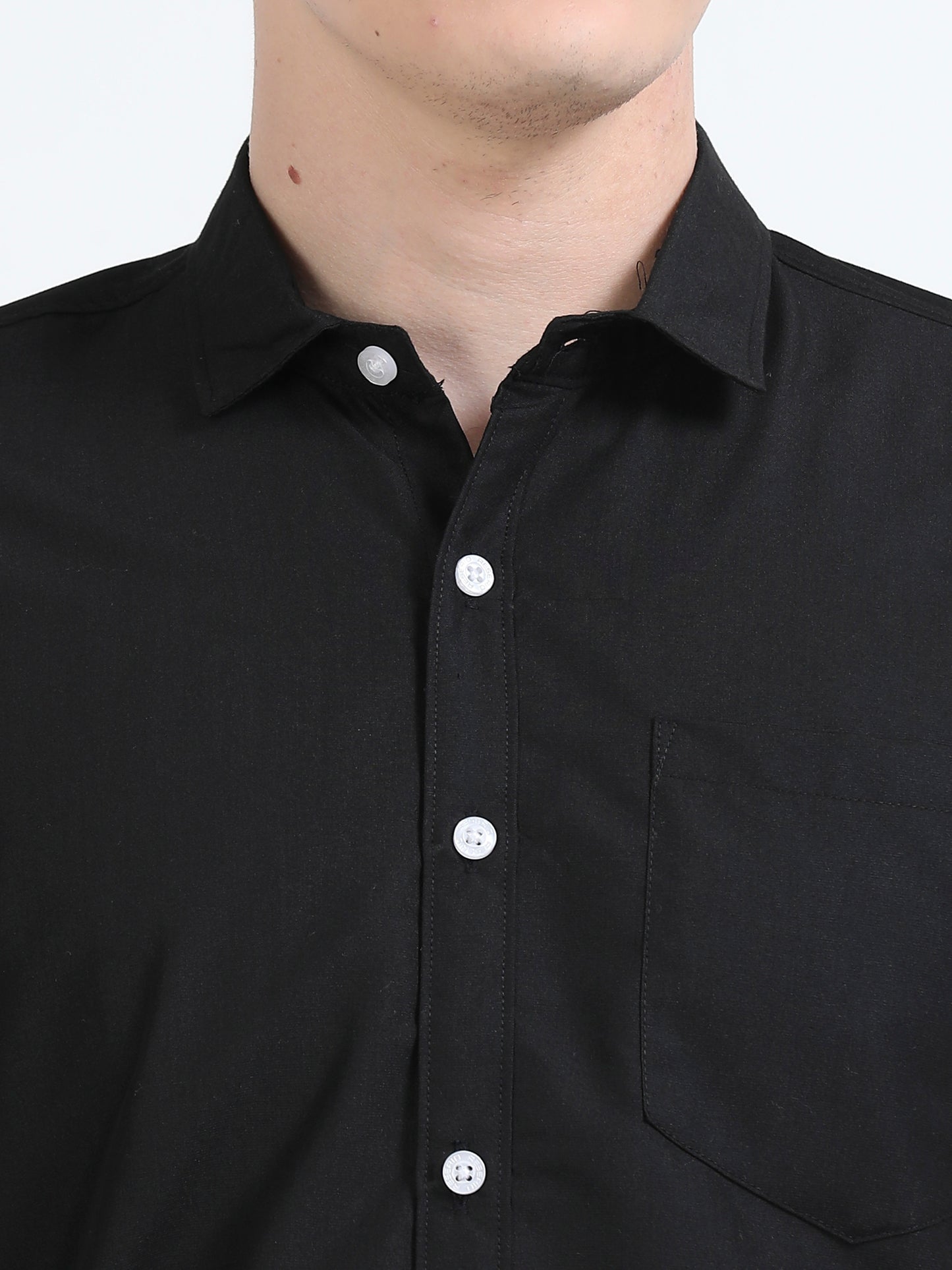 Men's Cotton Full Sleeve Regular Fit Casual Solid Shirt with Spread Collar-Black
