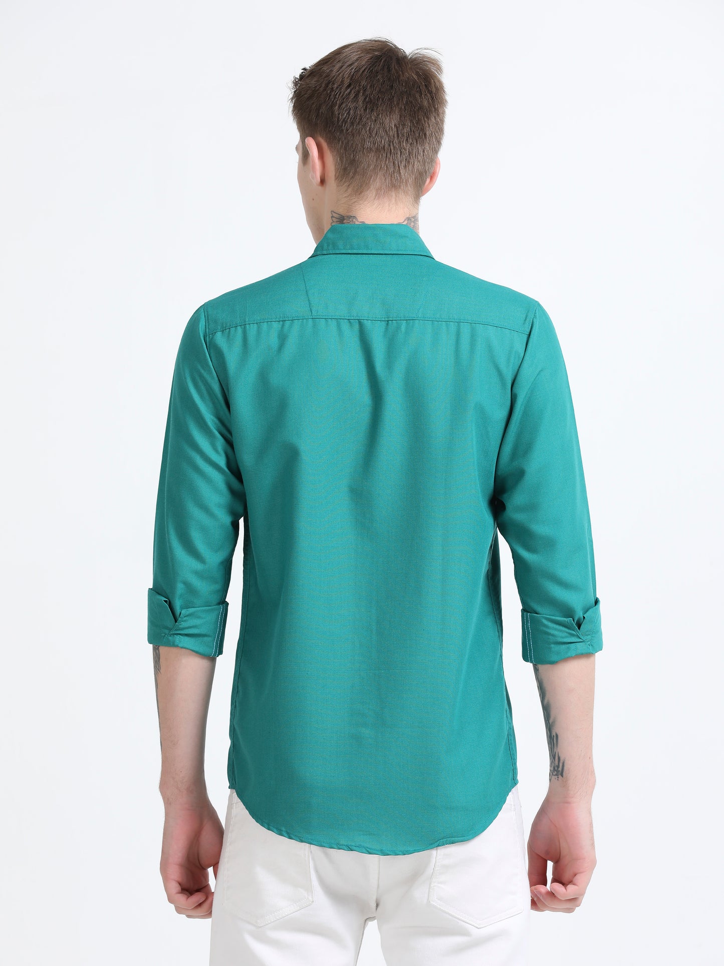 Men's Cotton Full Sleeve Regular Fit Casual Solid Shirt with Spread Collar-Tournment Blue