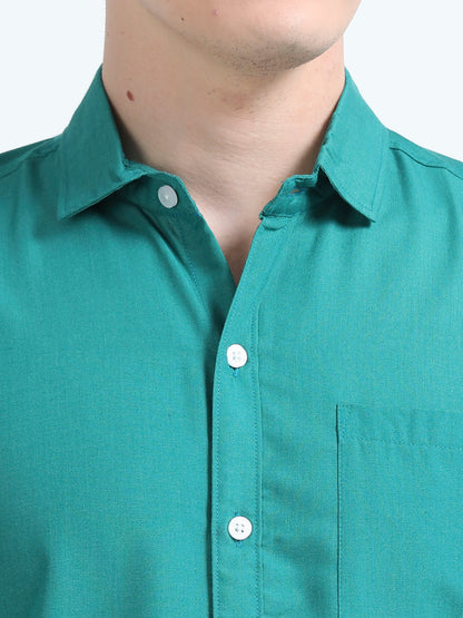 Men's Cotton Full Sleeve Regular Fit Casual Solid Shirt with Spread Collar-Tournment Blue