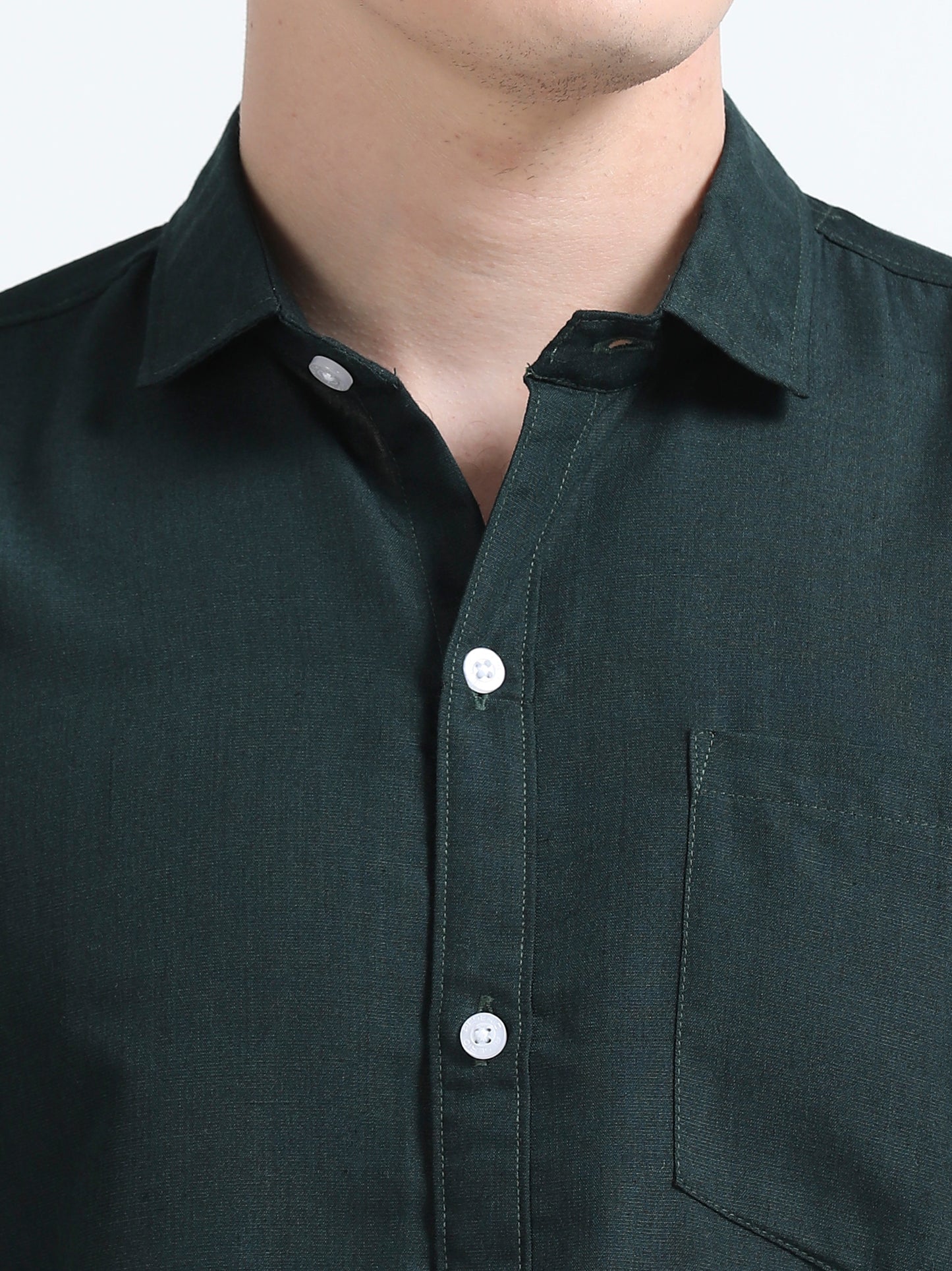 Men's Cotton Full Sleeve Regular Fit Casual Solid Shirt with Spread Collar-Bottle Green