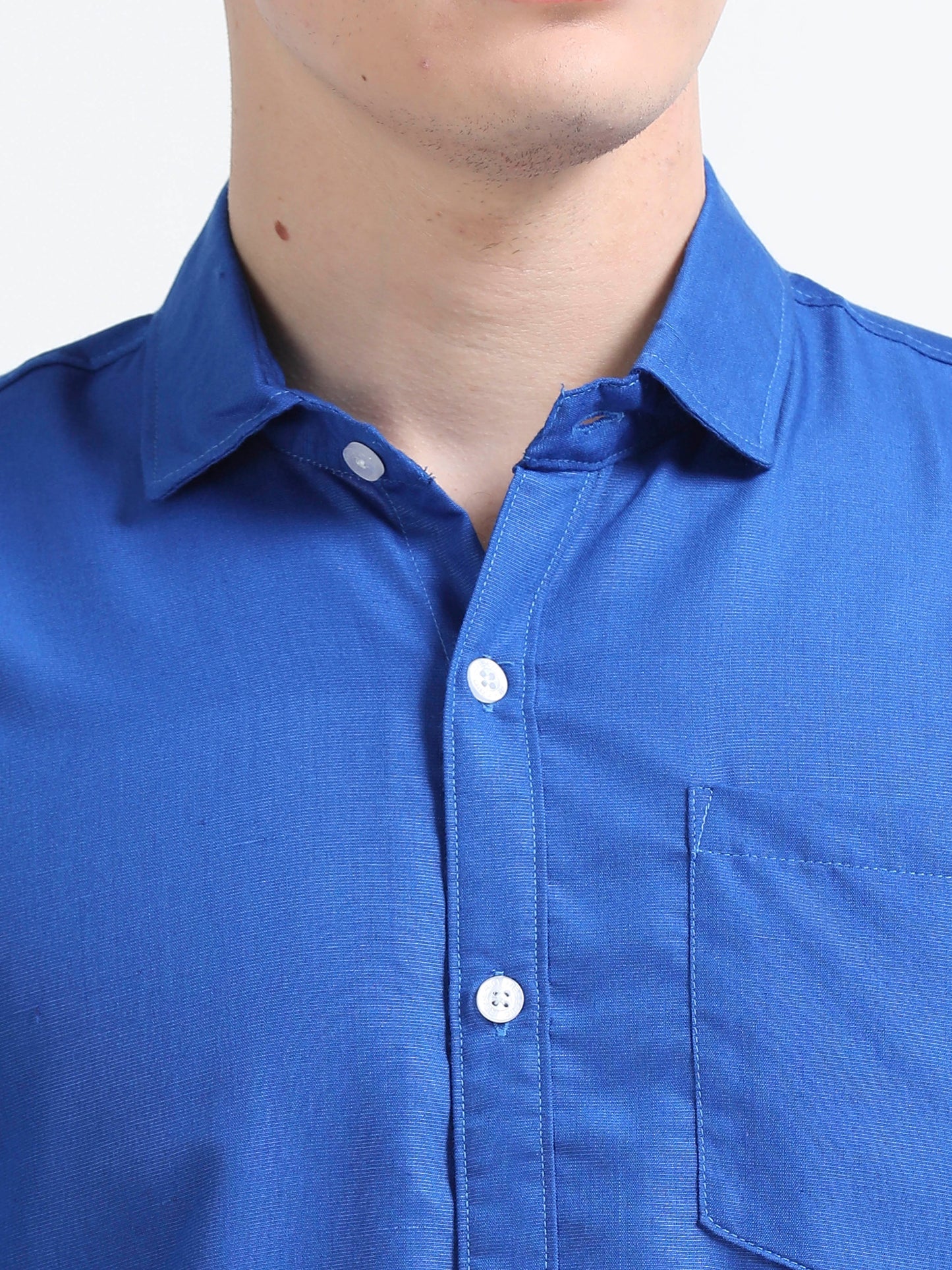 Men's Cotton Full Sleeve Regular Fit Casual Solid Shirt with Spread Collar-Dark Blue