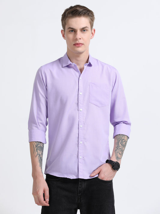 Men's Cotton Full Sleeve Regular Fit Casual Solid Shirt with Spread Collar-Purple