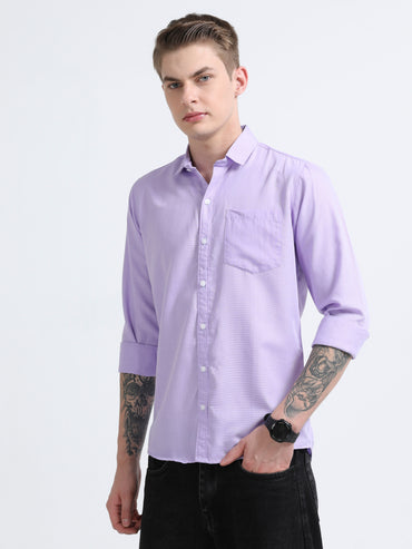 Men's Cotton Full Sleeve Regular Fit Casual Solid Shirt with Spread Collar-Purple