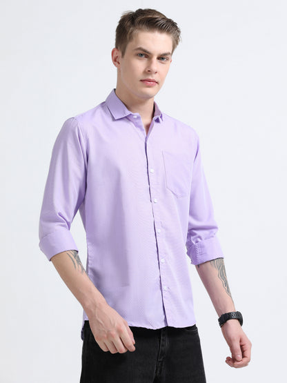 Men's Cotton Full Sleeve Regular Fit Casual Solid Shirt with Spread Collar-Purple