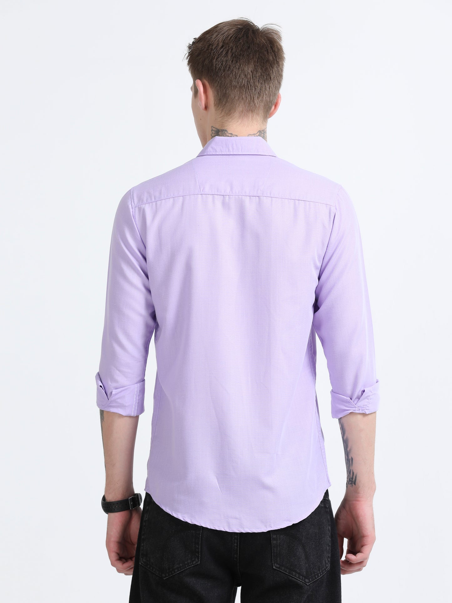 Men's Cotton Full Sleeve Regular Fit Casual Solid Shirt with Spread Collar-Purple