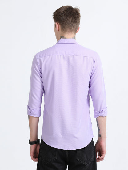 Men's Cotton Full Sleeve Regular Fit Casual Solid Shirt with Spread Collar-Purple