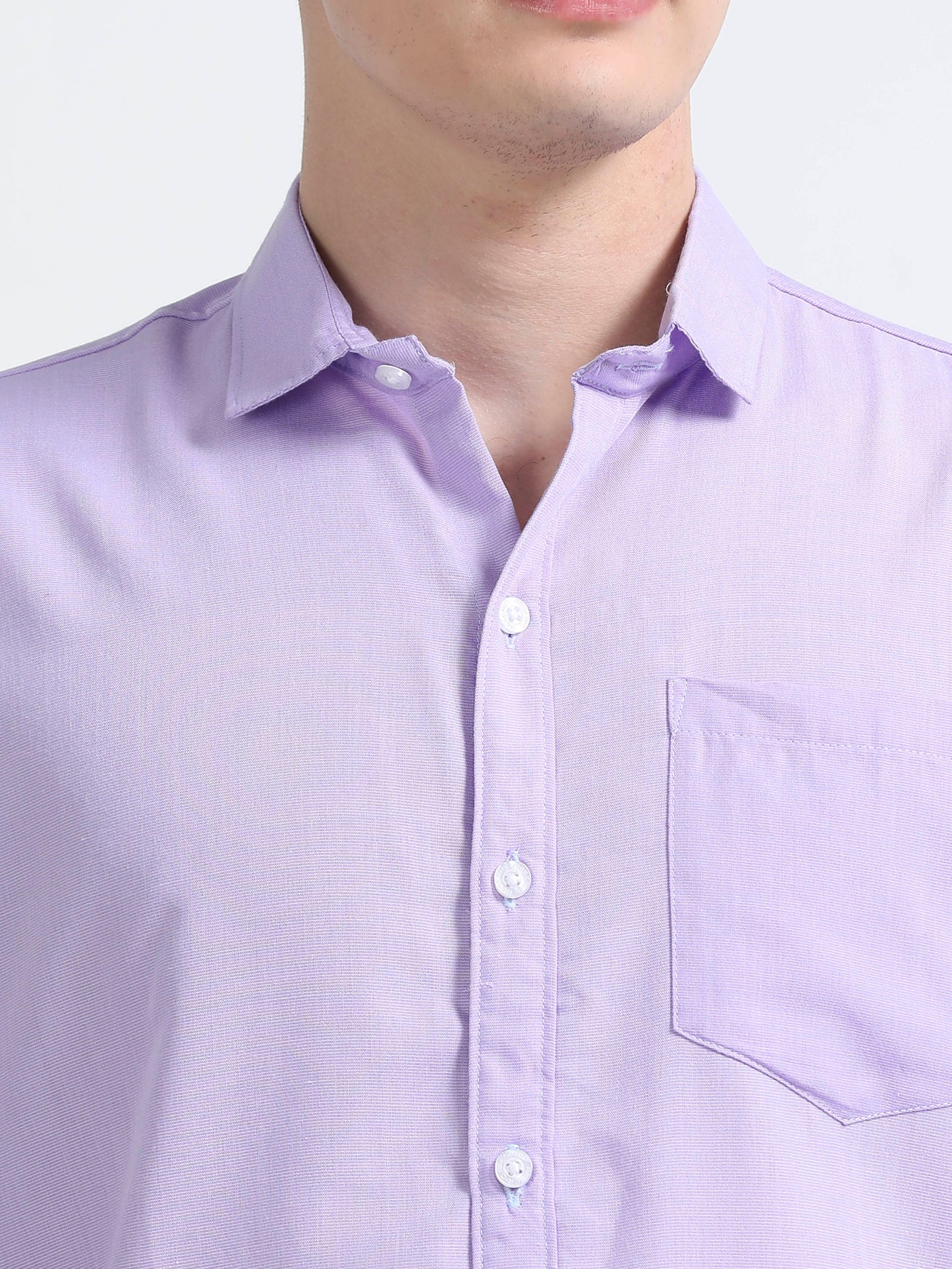 Men's Cotton Full Sleeve Regular Fit Casual Solid Shirt with Spread Collar-Purple