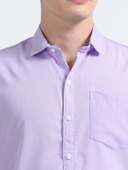 Men's Cotton Full Sleeve Regular Fit Casual Solid Shirt with Spread Collar-Purple