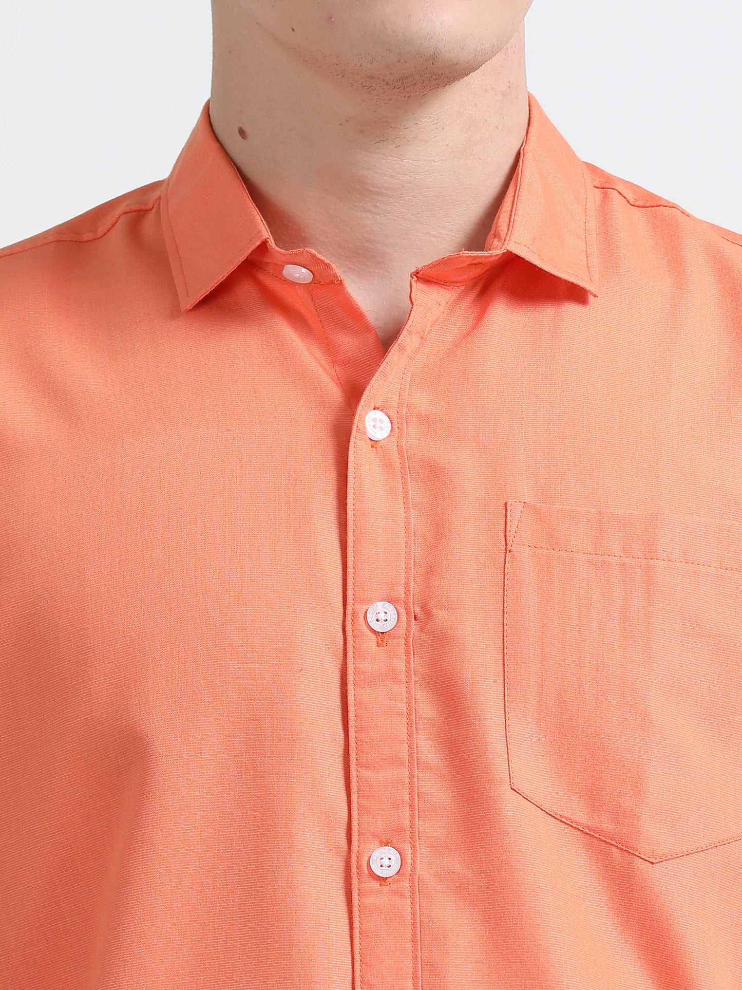 Men's Cotton Full Sleeve Regular Fit Casual Solid Shirt with Spread Collar-Light Orange