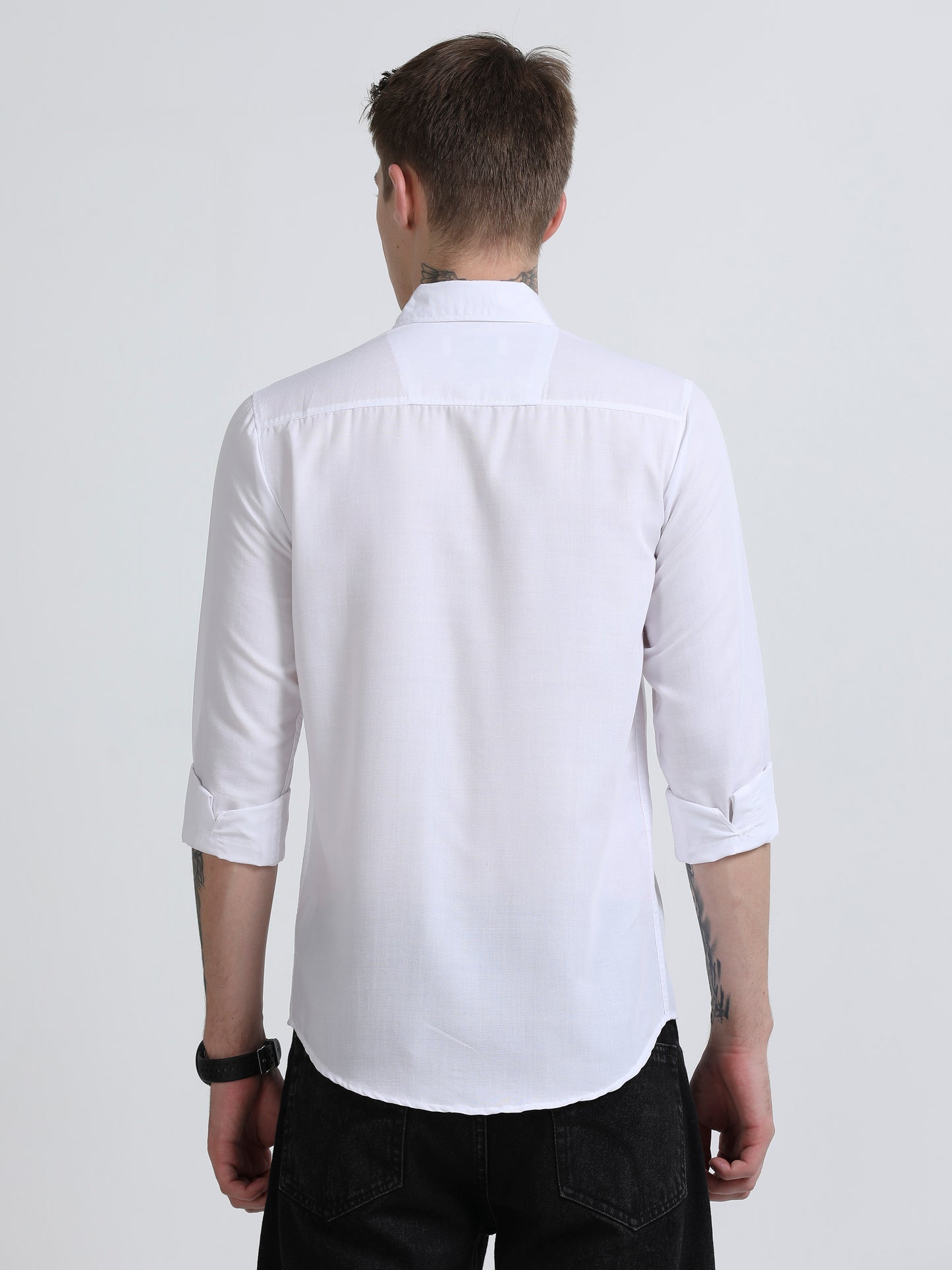Men's Cotton Full Sleeve Regular Fit Casual Solid Shirt with Spread Collar-White