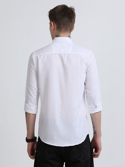 Men's Cotton Full Sleeve Regular Fit Casual Solid Shirt with Spread Collar-White
