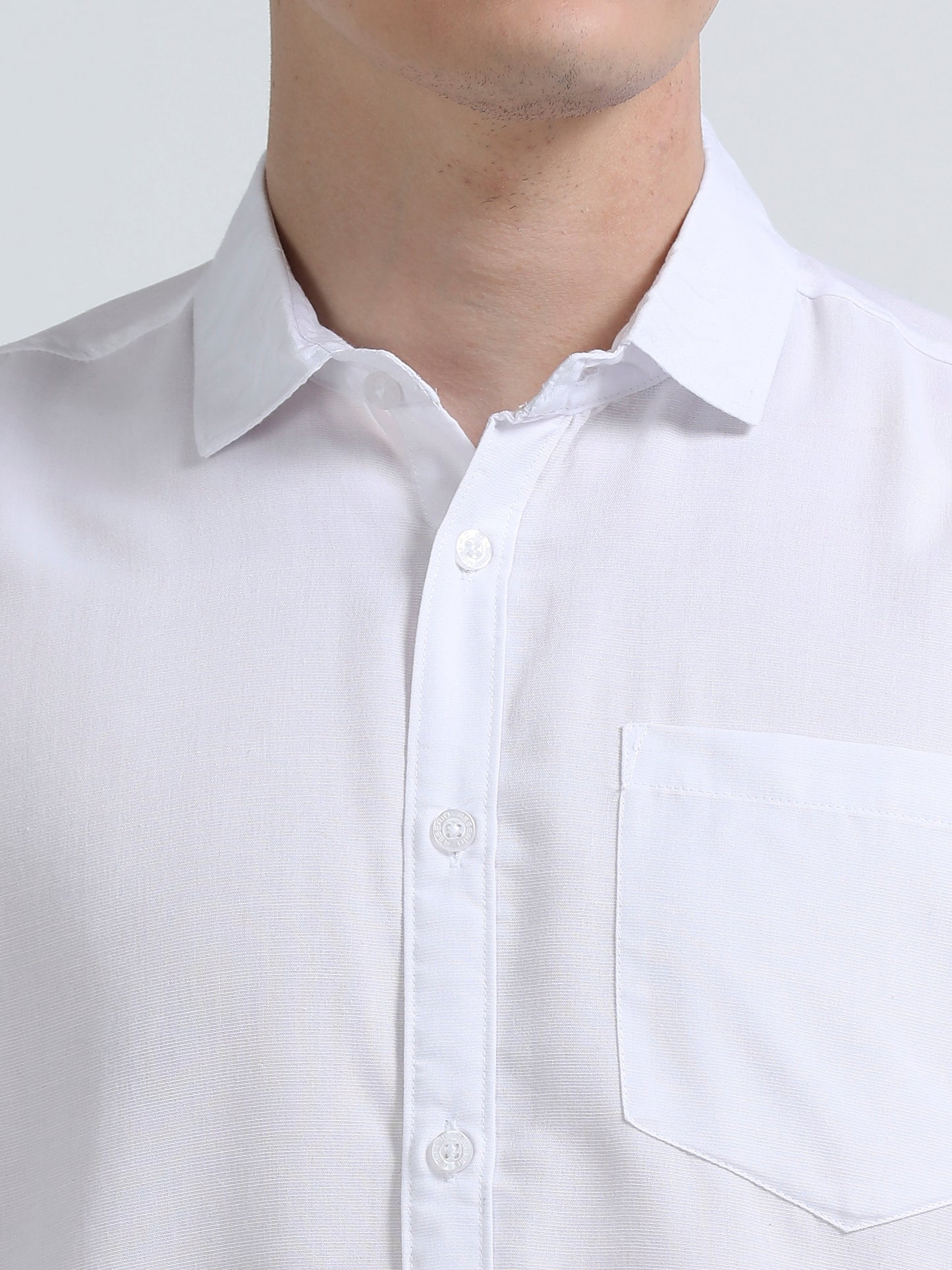 Men's Cotton Full Sleeve Regular Fit Casual Solid Shirt with Spread Collar-White