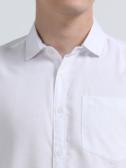 Men's Cotton Full Sleeve Regular Fit Casual Solid Shirt with Spread Collar-White