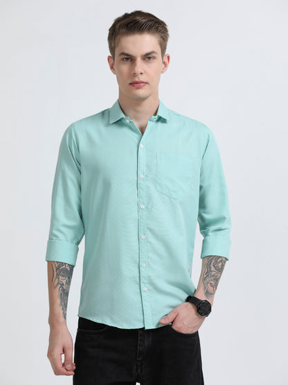 Men's Cotton Full Sleeve Regular Fit Casual Solid Shirt with Spread Collar-Mint Green