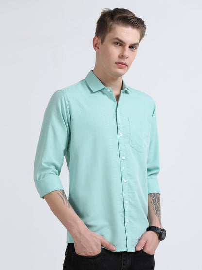 Men's Cotton Full Sleeve Regular Fit Casual Solid Shirt with Spread Collar-Mint Green