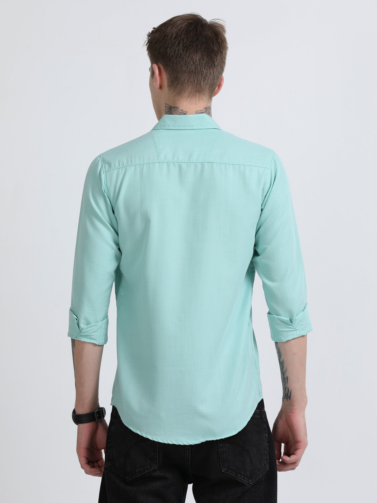 Men's Cotton Full Sleeve Regular Fit Casual Solid Shirt with Spread Collar-Mint Green
