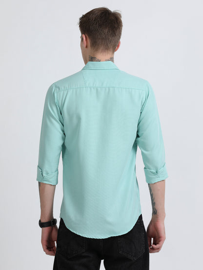 Men's Cotton Full Sleeve Regular Fit Casual Solid Shirt with Spread Collar-Mint Green