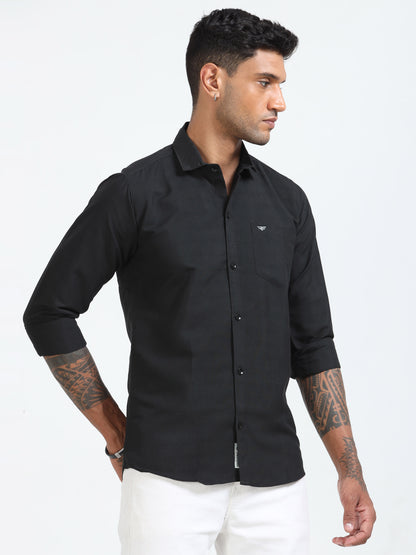 Regular Fit Cotton Full Black Shirt