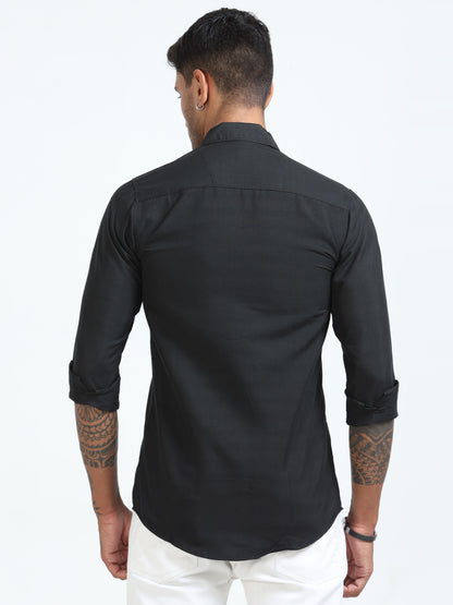 Regular Fit Cotton Full Black Shirt