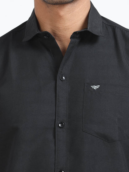 Regular Fit Cotton Full Black Shirt
