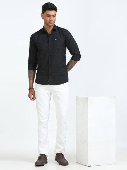 Regular Fit Cotton Full Black Shirt